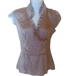 Le Chateau Gold or Bronze Satin Blouse Size Small (flaw)